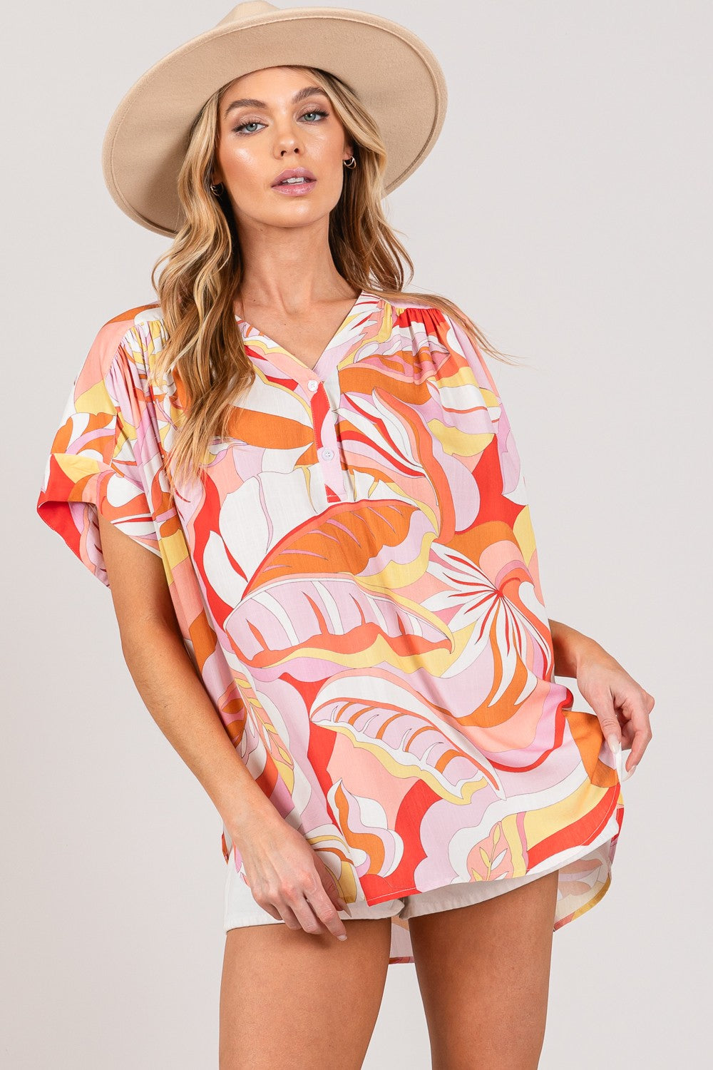 SAGE + FIG Abstract Print Half Button Blouse