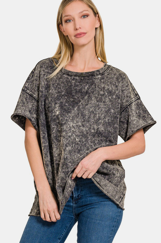 Zenana Rolled Round Neck Short Sleeve T-Shirt