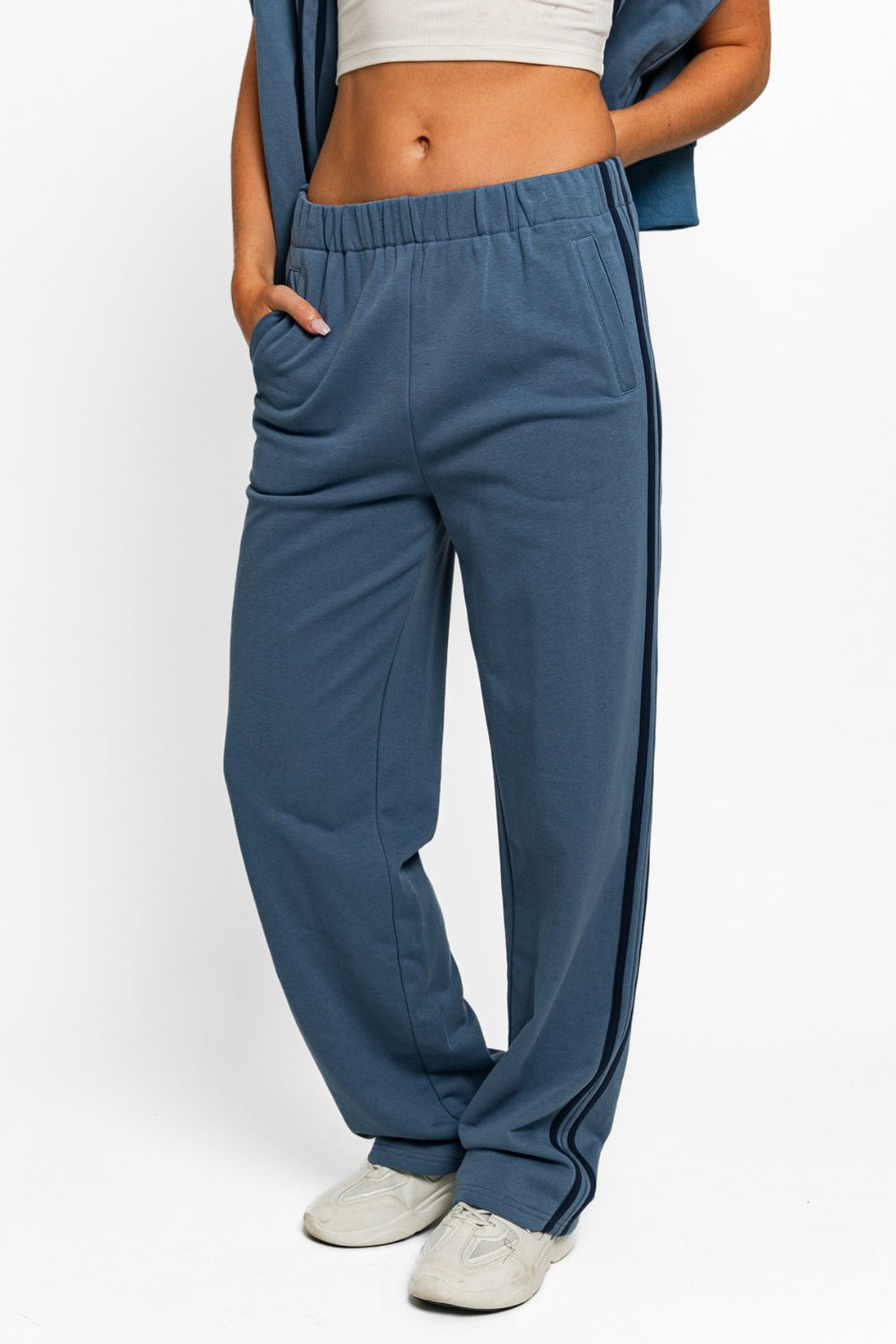 LE LIS High Waisted Side Stripes Straight Track Sweatpants