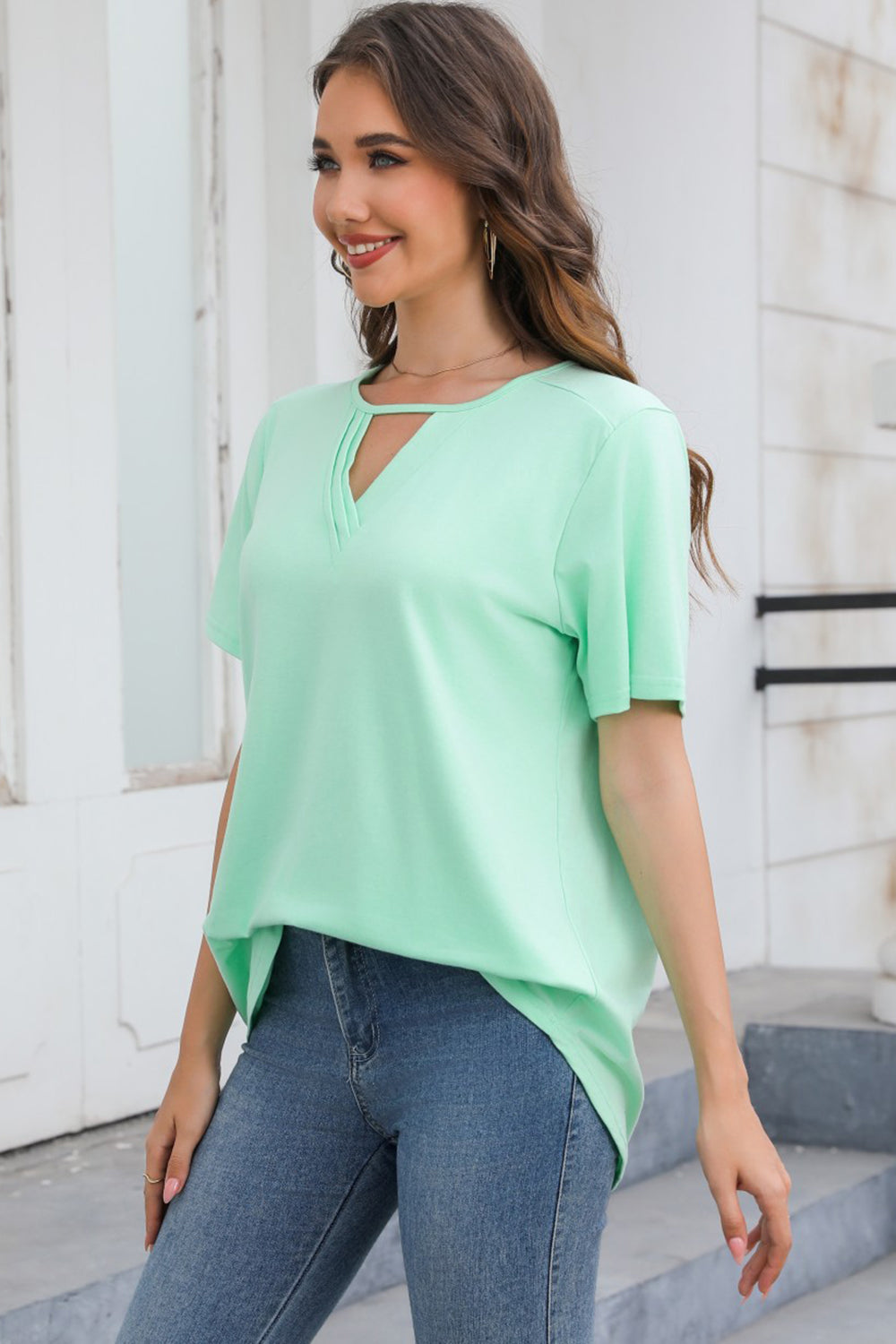 Cutout V-Neck Short Sleeve T-Shirt