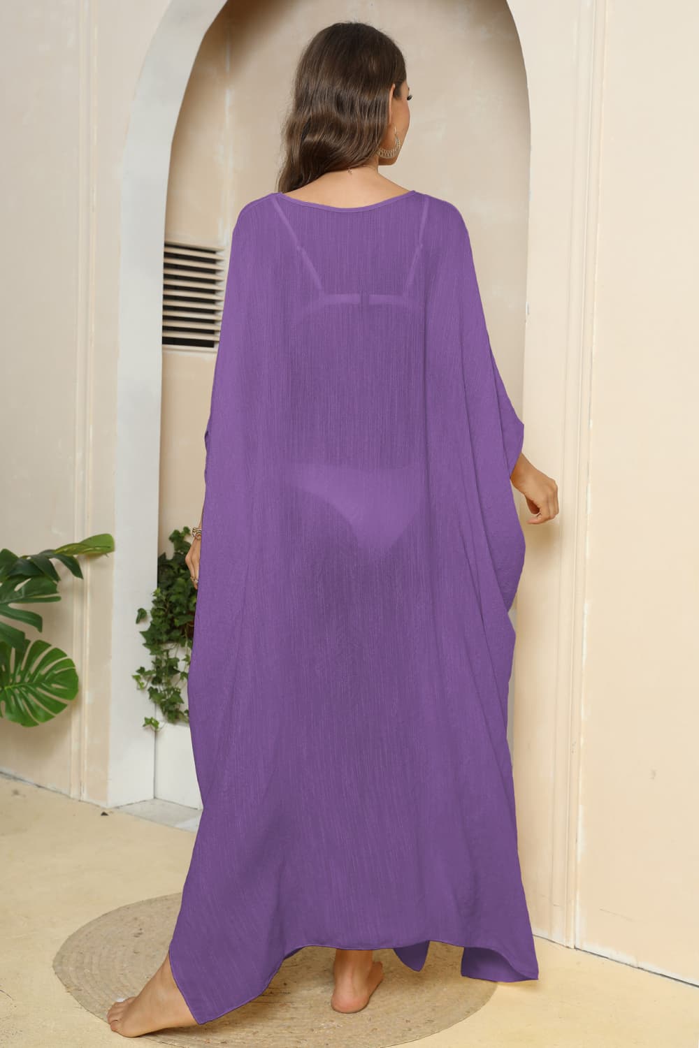 V-Neck Three-Quarter Sleeve Cover-Up