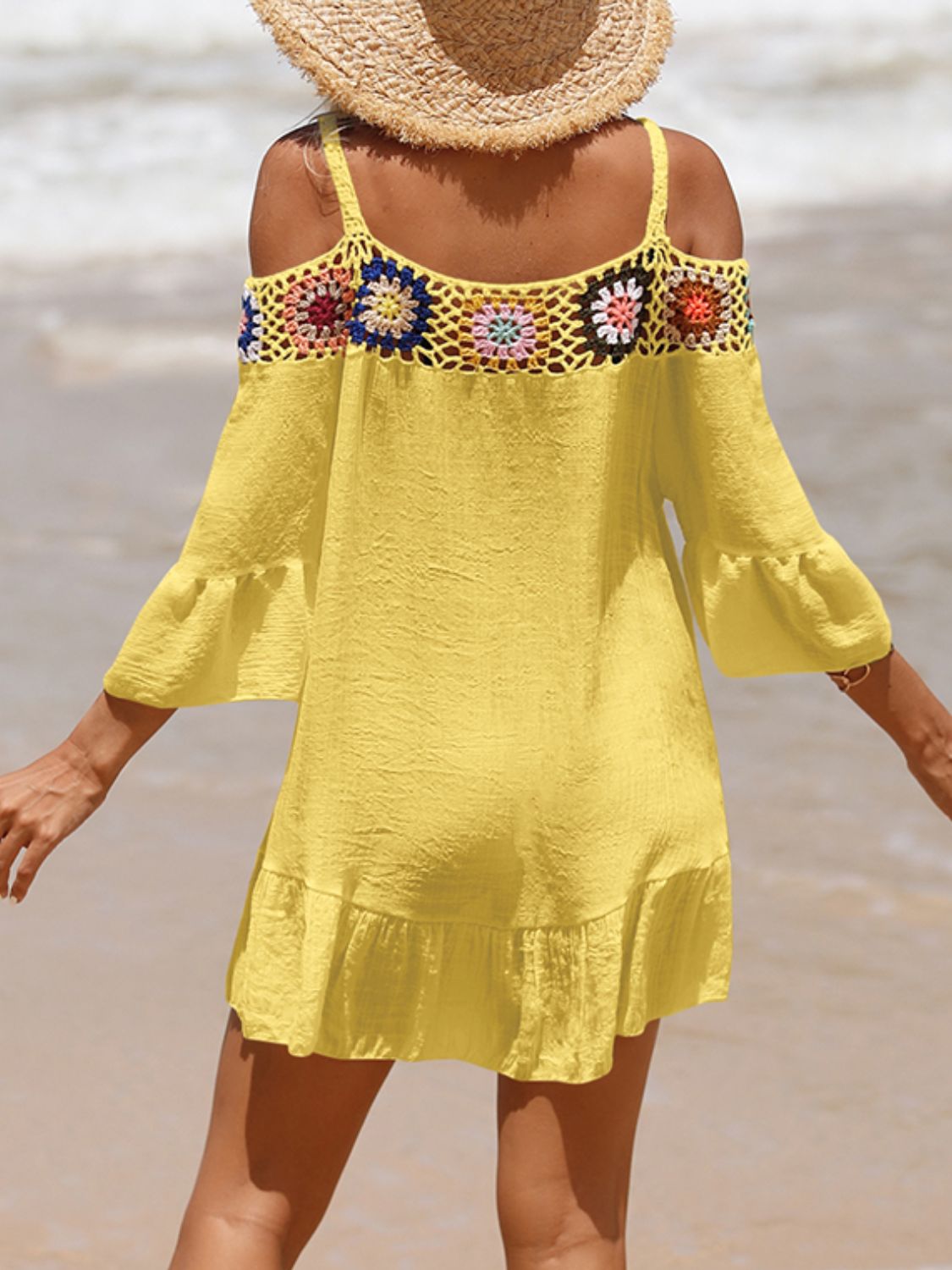 Crochet Cold Shoulder Three-Quarter Sleeve Cover Up