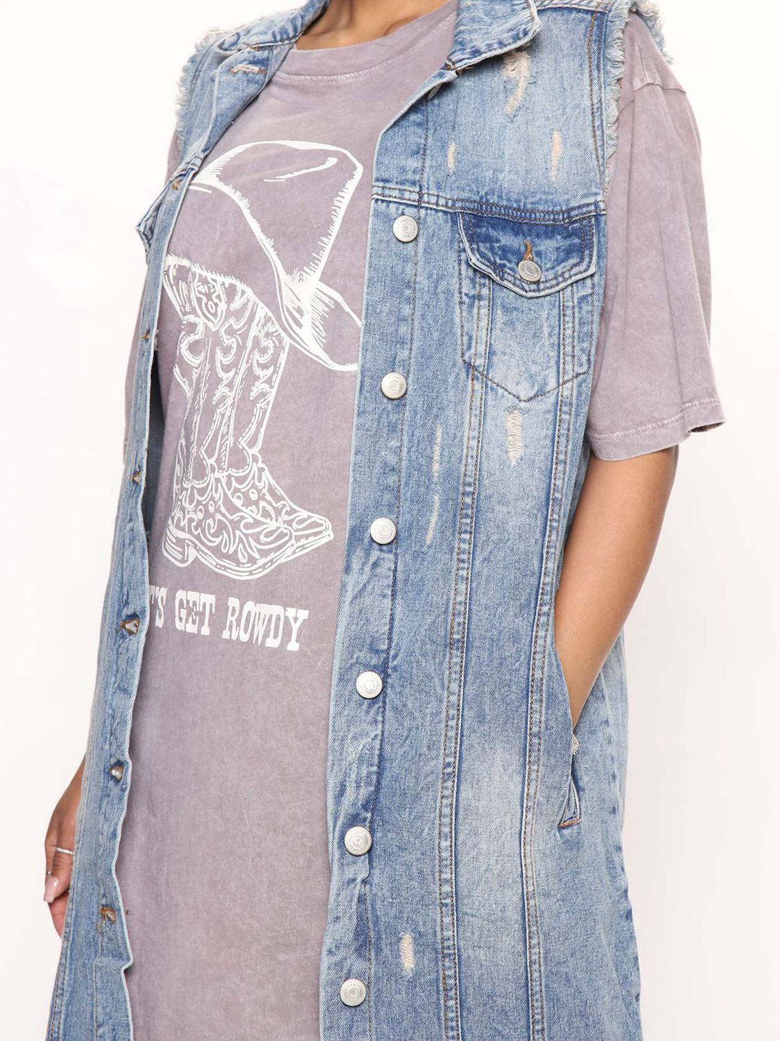 Sleeveless Longline Denim Jacket