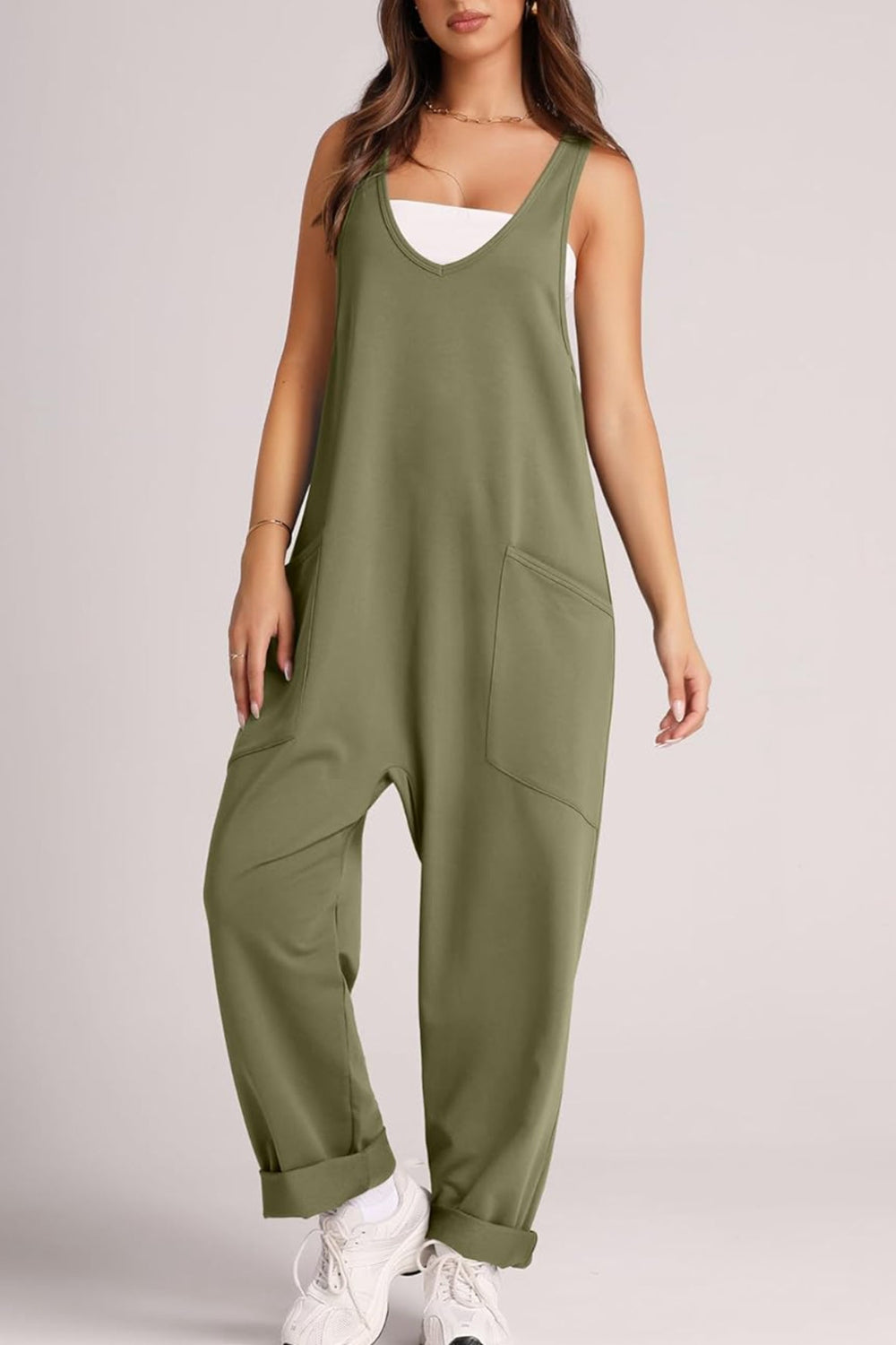 Wide Strap Jumpsuit with Pockets