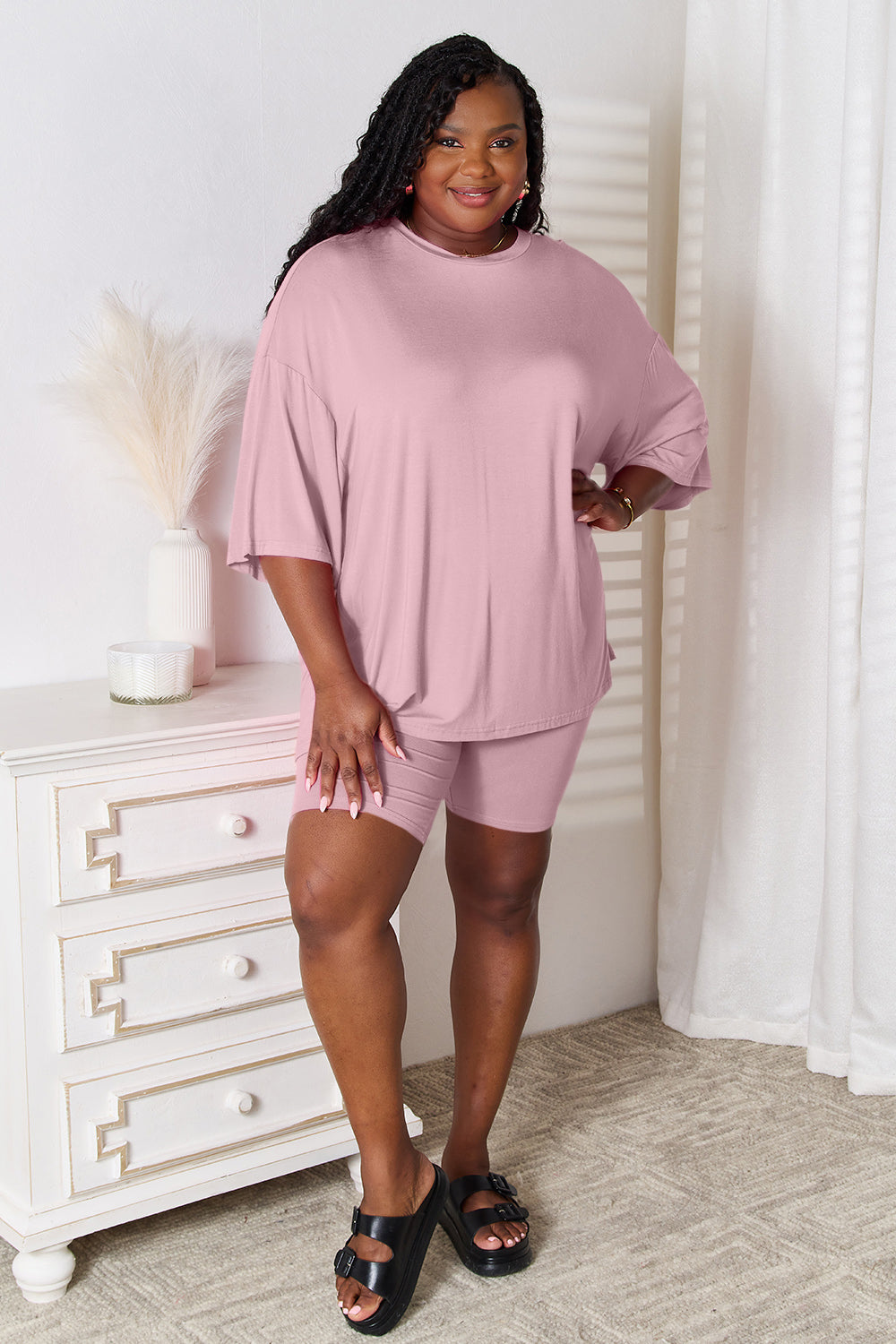 Basic Bae Full Size Soft Rayon Three-Quarter Sleeve Top and Shorts Set