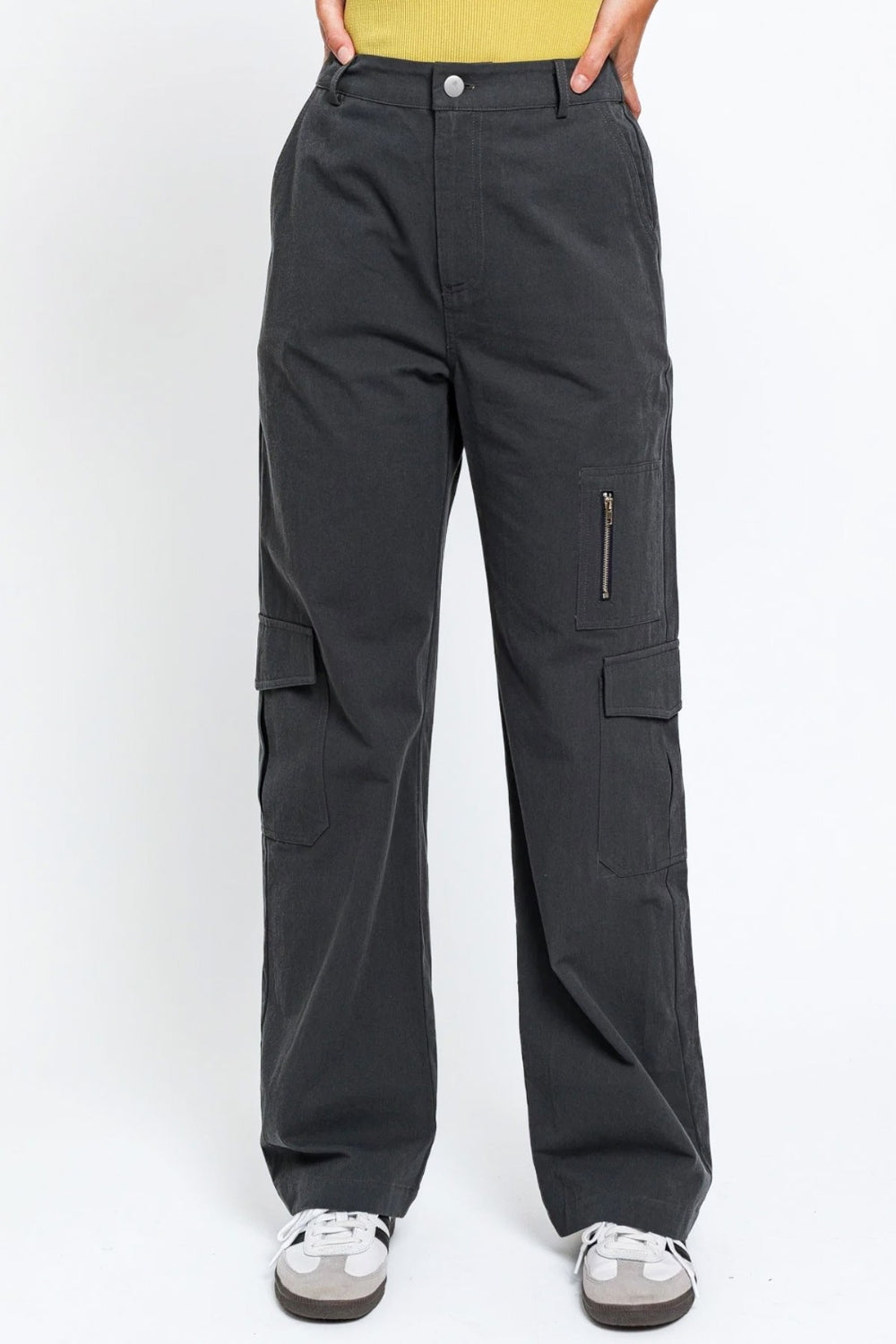 LE LIS High Waisted Wide Leg Cargo Pants with Pockets