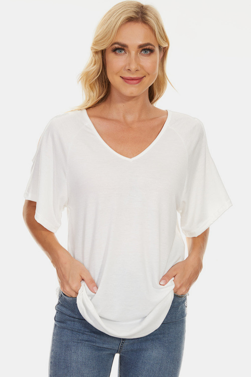 Cutout V-Neck Short Sleeve T-Shirt