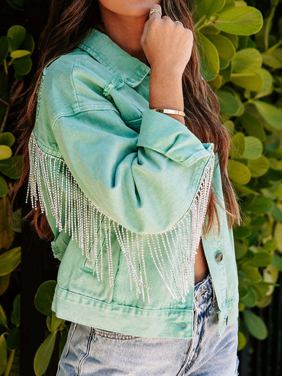 Fringe Detail Long Sleeve Denim Jacket