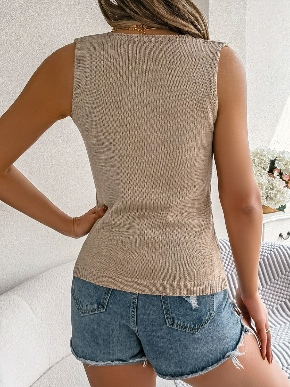 Openwork V-Neck Knit Vest