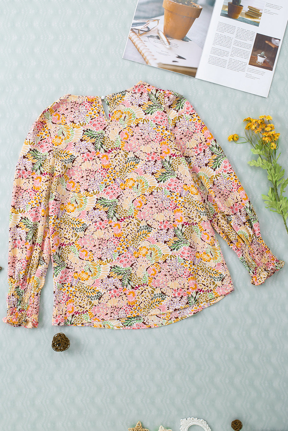 Floral Print Long Puff Sleeve Blouse