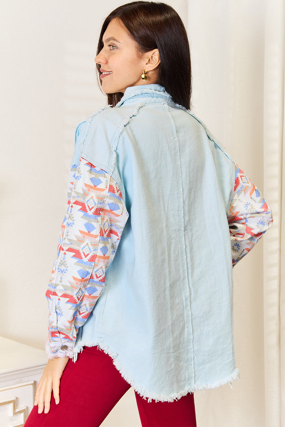 Buttoned Collared Neck Denim Jacket