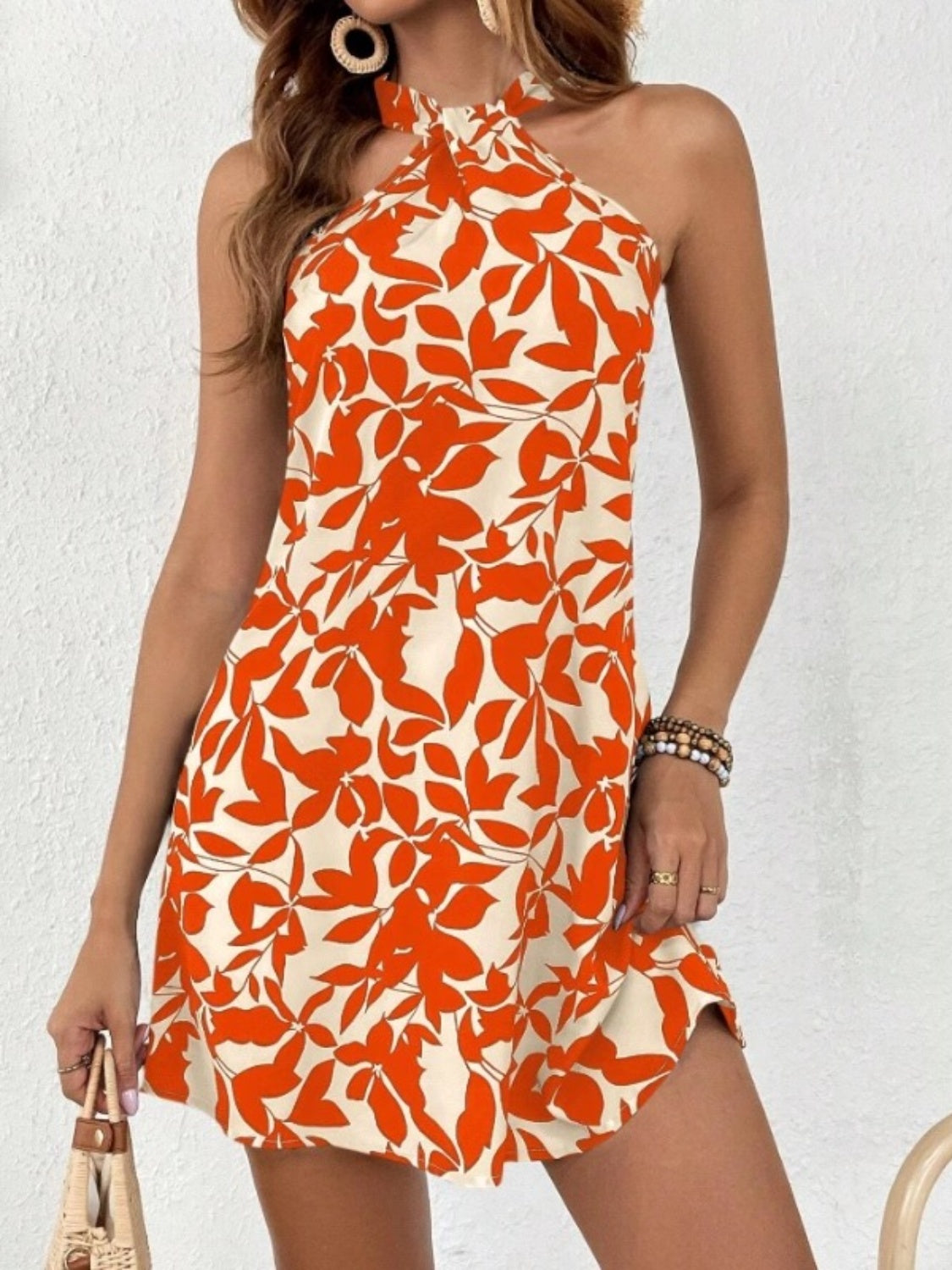 Printed Grecian Neck Mini Dress