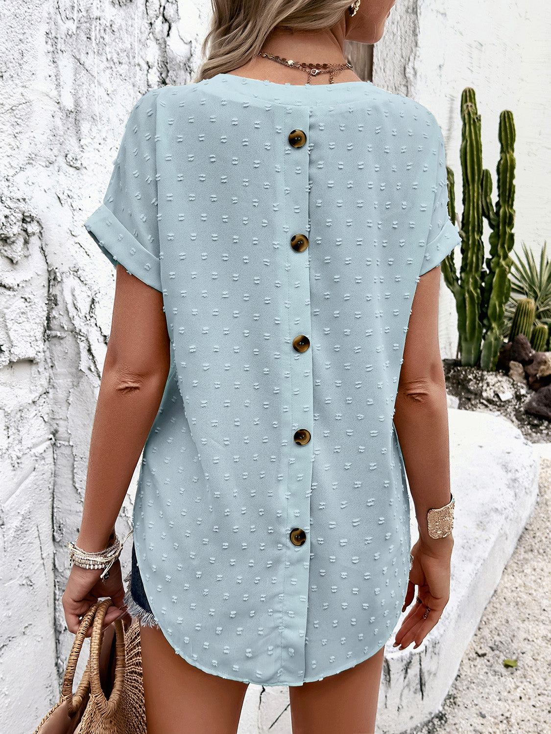 Swiss Dot Short Sleeve Blouse