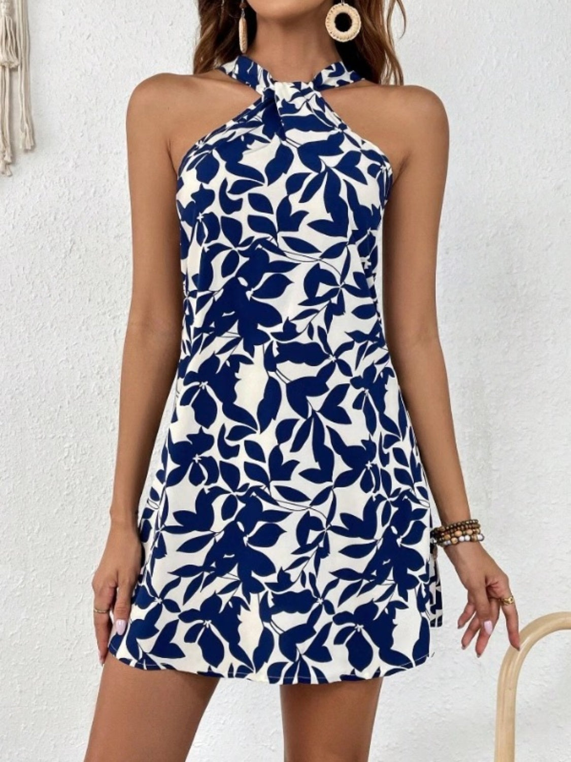 Printed Grecian Neck Mini Dress