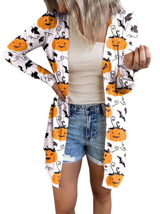 Women's Halloween-themed printed jacket cardigan