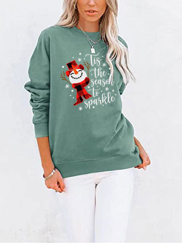 Christmas Snowman Crew Neck Pocket Bat Long Sleeve Top