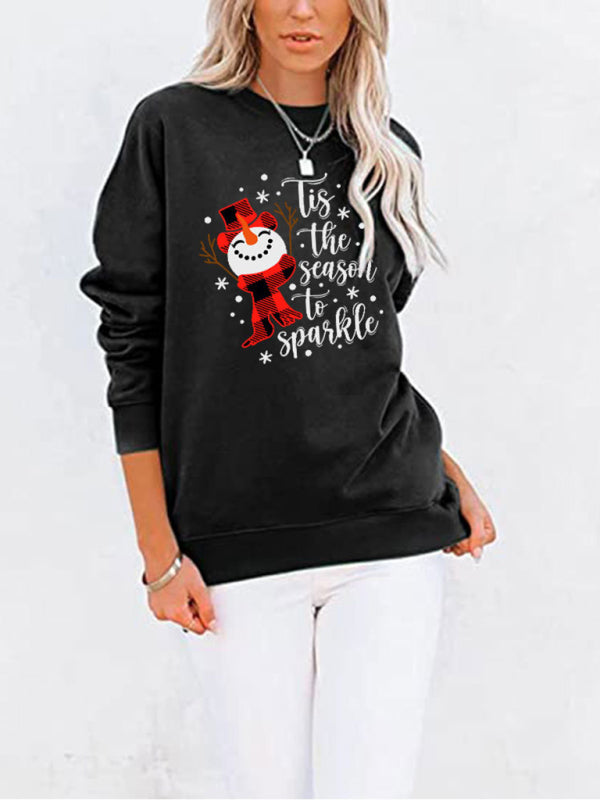 Christmas Snowman Crew Neck Pocket Bat Long Sleeve Top