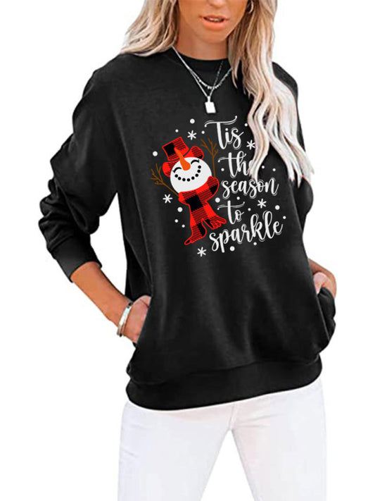 Christmas Snowman Crew Neck Pocket Bat Long Sleeve Top