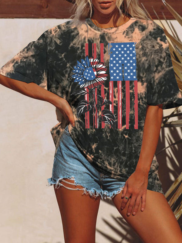 Women's Flag Tie Dye Print Short Sleeve T-Shirt