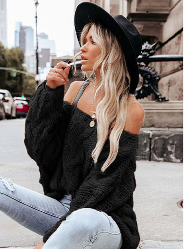 Women's loose knitted sweaters European and American round neck fashionable pullover sweaters