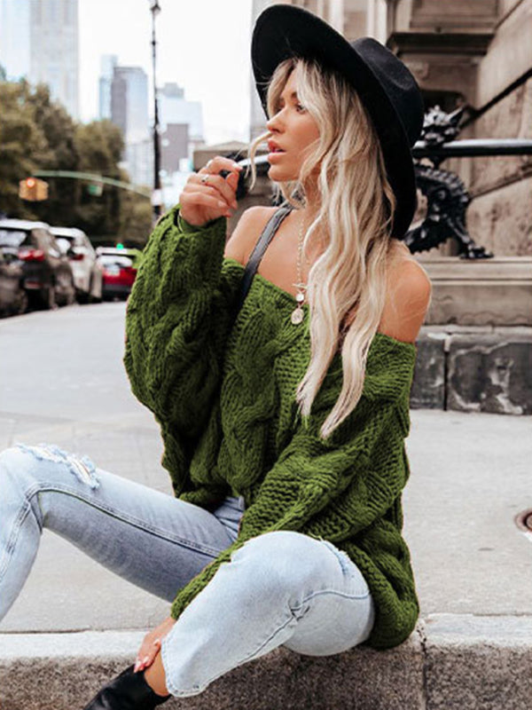 Women's loose knitted sweaters European and American round neck fashionable pullover sweaters