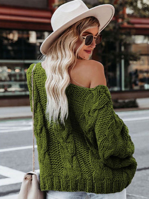 Women's loose knitted sweaters European and American round neck fashionable pullover sweaters