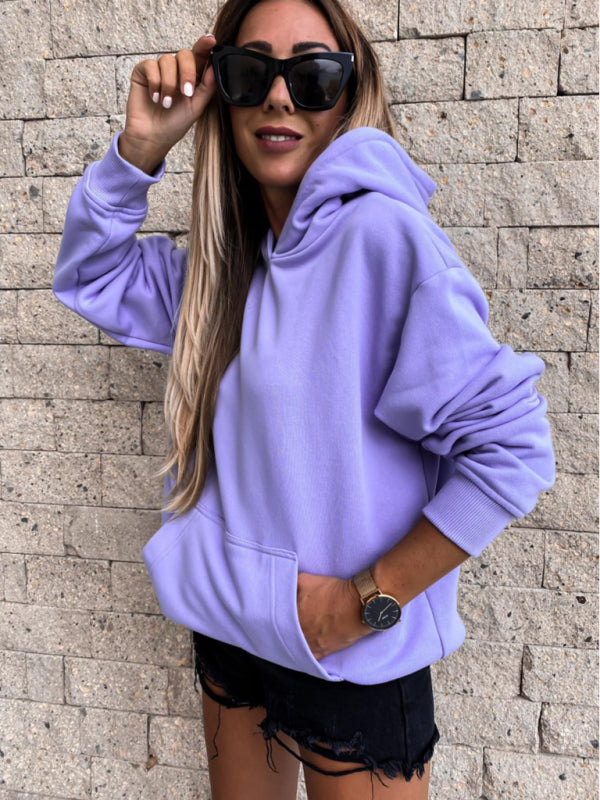 New autumn and winter long-sleeved solid color pullover hooded sweatshirt top