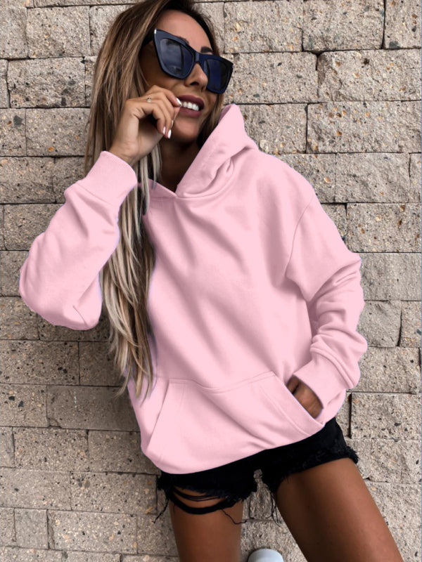 New autumn and winter long-sleeved solid color pullover hooded sweatshirt top