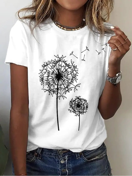 Women's T-shirt Printed Short Sleeve Basic Round Neck Regular Fit